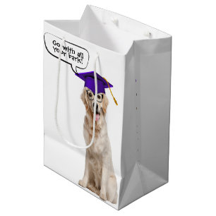 Golden Retriever with Purple Cap and Glasses Medium Gift Bag