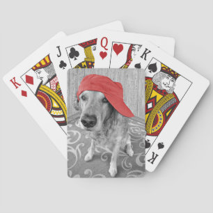 Golden Retriever with red cap Poker Cards