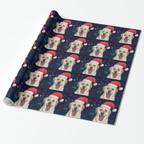 Golden Retriever with Red Santa Claus Hat Wrapping Paper