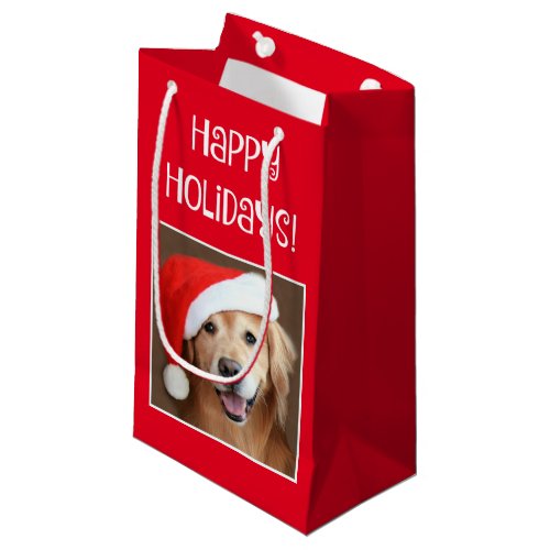 Golden Retriever With Red Santa Hat Small Gift Bag
