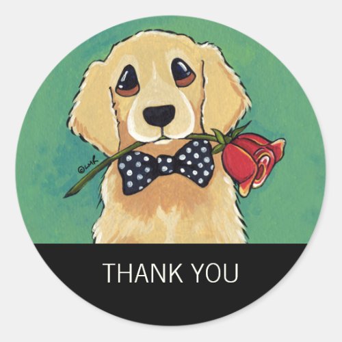 Golden Retriever with Rose Thank You Stickers