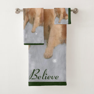 Golden Retriever with Santa Christmas Bath Towel Set