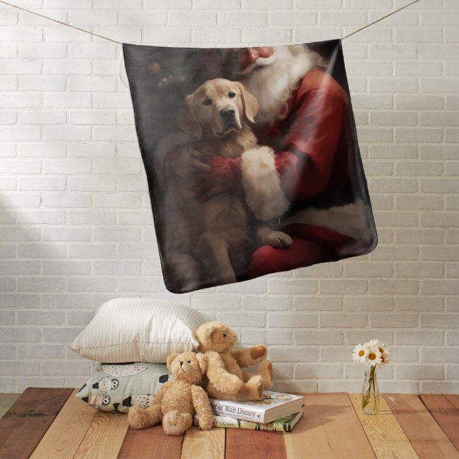 Golden Retriever With Santa Clause Christmas Baby Blanket (In Situ)