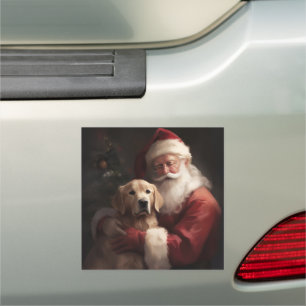 Golden Retriever With Santa Clause Christmas Car Magnet