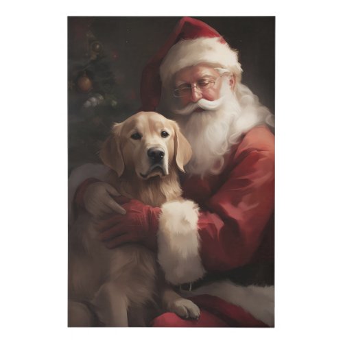 Golden Retriever With Santa Clause Christmas Faux Canvas Print