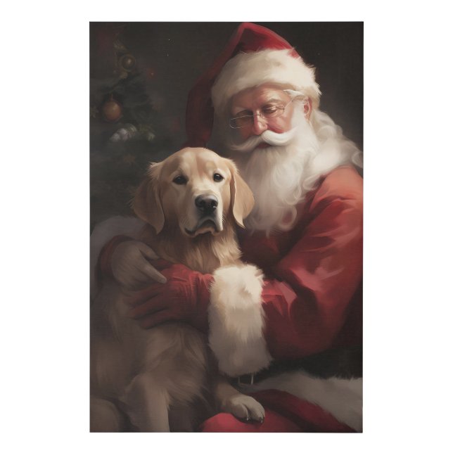 Golden Retriever With Santa Clause Christmas Faux Canvas Print (Front)