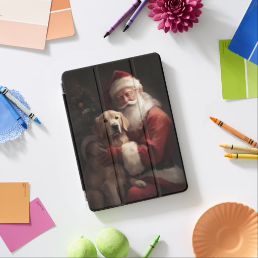 Golden Retriever With Santa Clause Christmas iPad Air Cover