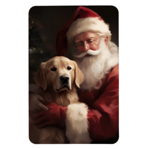Golden Retriever With Santa Clause Christmas Magnet