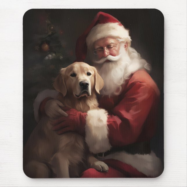 Golden Retriever With Santa Clause Christmas Mouse Pad (Front)