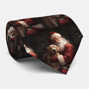 Golden Retriever With Santa Clause Christmas Neck Tie
