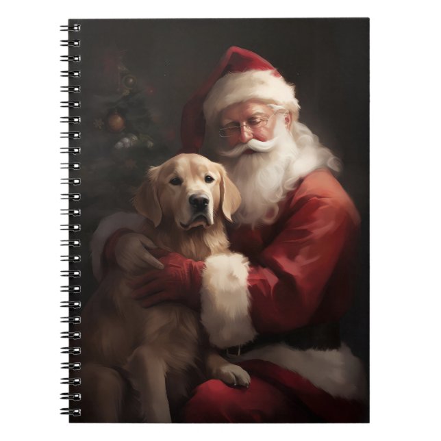Golden Retriever With Santa Clause Christmas Notebook (Front)