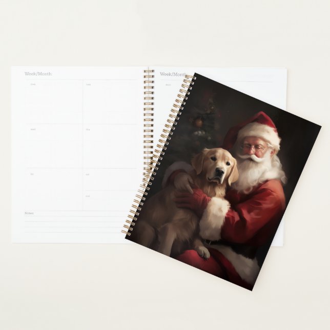 Golden Retriever With Santa Clause Christmas Planner (Display)