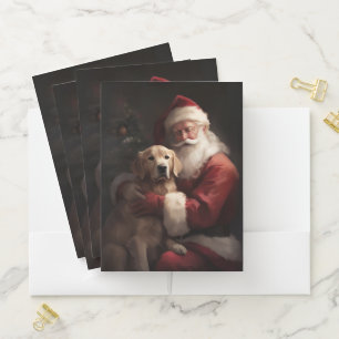 Golden Retriever With Santa Clause Christmas Pocket Folder