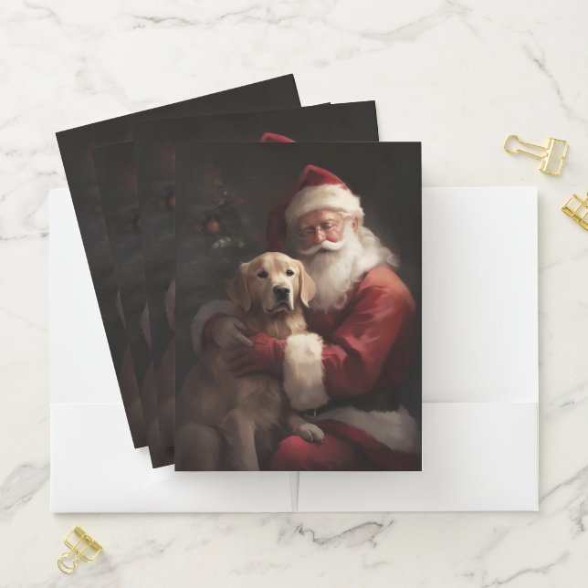 Golden Retriever With Santa Clause Christmas Pocket Folder (In Situ)