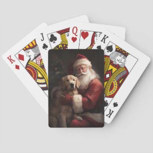 Golden Retriever With Santa Clause Christmas Poker Cards