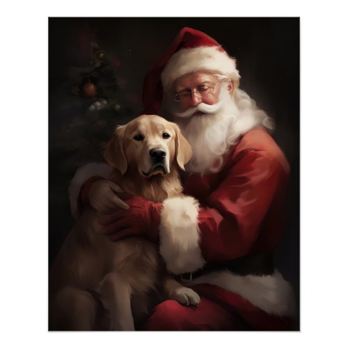Golden Retriever With Santa Clause Christmas Poster