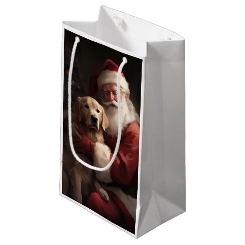 Golden Retriever With Santa Clause Christmas Small Gift Bag