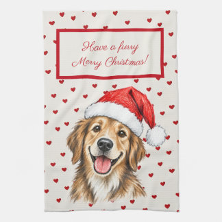 Golden Retriever with Santa Hat, Custom Christmas Kitchen Towel