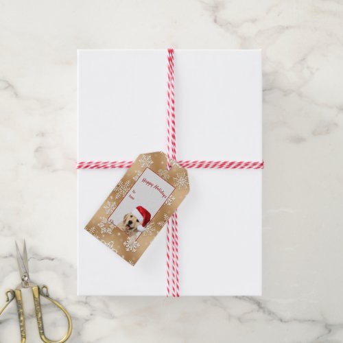 golden retriever with Santa hat Gift Tags