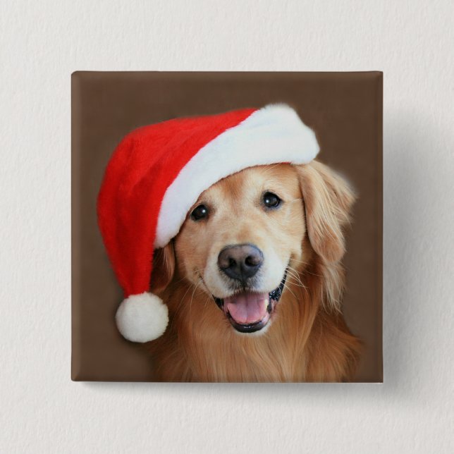 Golden Retriever With Santa Hat Pinback Button (Front)