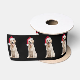 Golden Retriever with Santa Hat Satin Ribbon