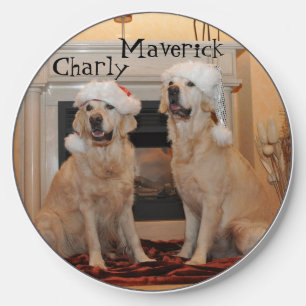 Golden Retriever with santa hats on  Wireless Charger