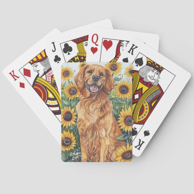 Golden Retriever with Sunflowers Poker Cards (Back)