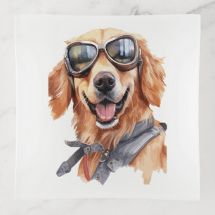 Golden Retriever with Sunglasses 1 Trinket Tray