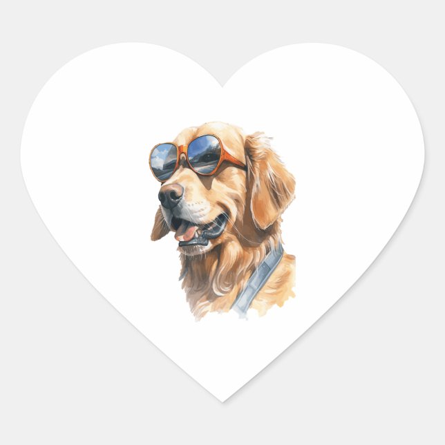 Golden Retriever with Sunglasses 2 Heart Sticker (Front)