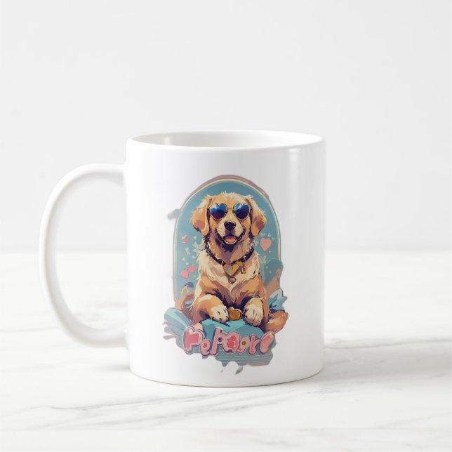 Golden retriever with sunglasses coffee mug (Left)