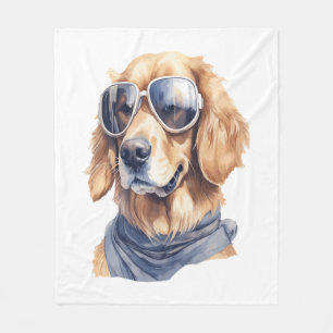 Golden Retriever with Sunglasses  Fleece Blanket