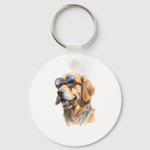 Golden Retriever with Sunglasses Keychain