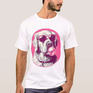 Golden Retriever with sunglasses pink bubble gum T-Shirt