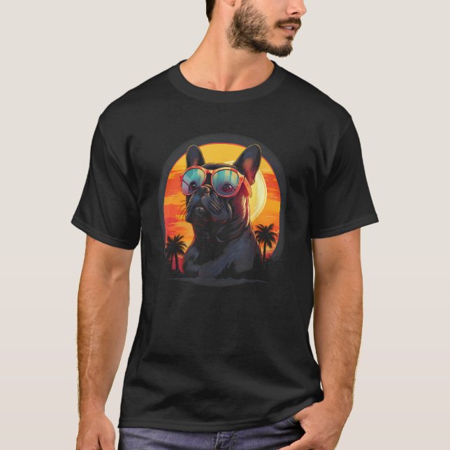 Golden Retriever With Sunglasses Sunset Retro Vint T-Shirt (Front)