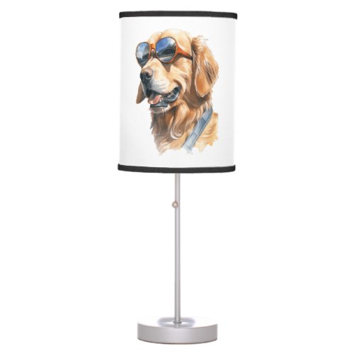 Golden Retriever with Sunglasses  Table Lamp