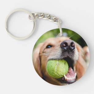 Golden Retriever With Tennis Ball Keychain