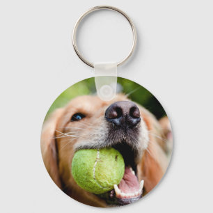 Golden Retriever With Tennis Ball Keychain