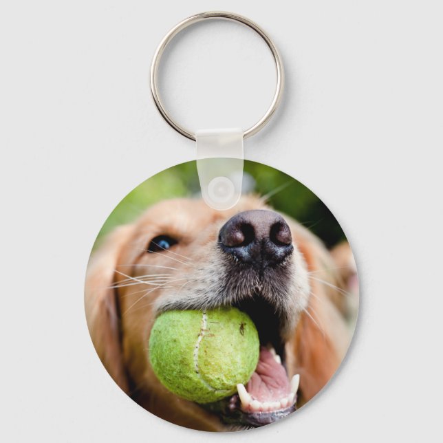 Golden Retriever With Tennis Ball Keychain (Front)