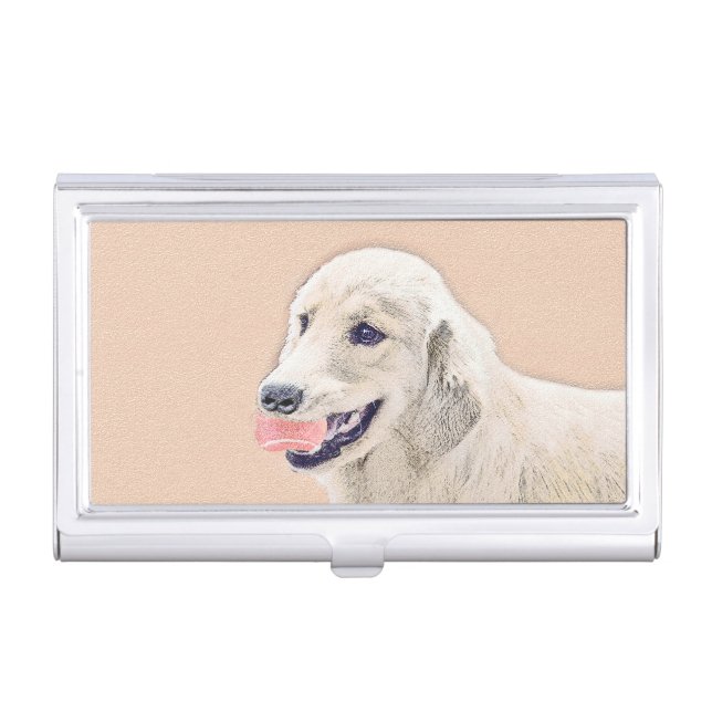 Golden Retriever with Tennis Ball Painting Dog Art Business Card Case (Front)