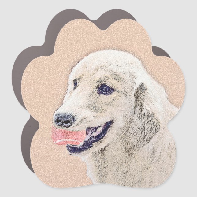 Golden Retriever with Tennis Ball Painting Dog Art Car Magnet (Front)