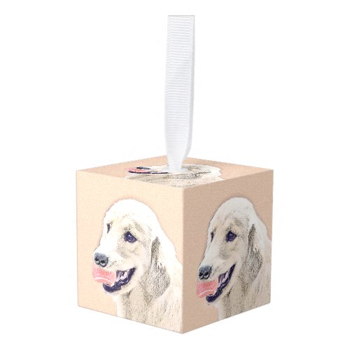 Golden Retriever with Tennis Ball Painting Dog Art Cube Ornament