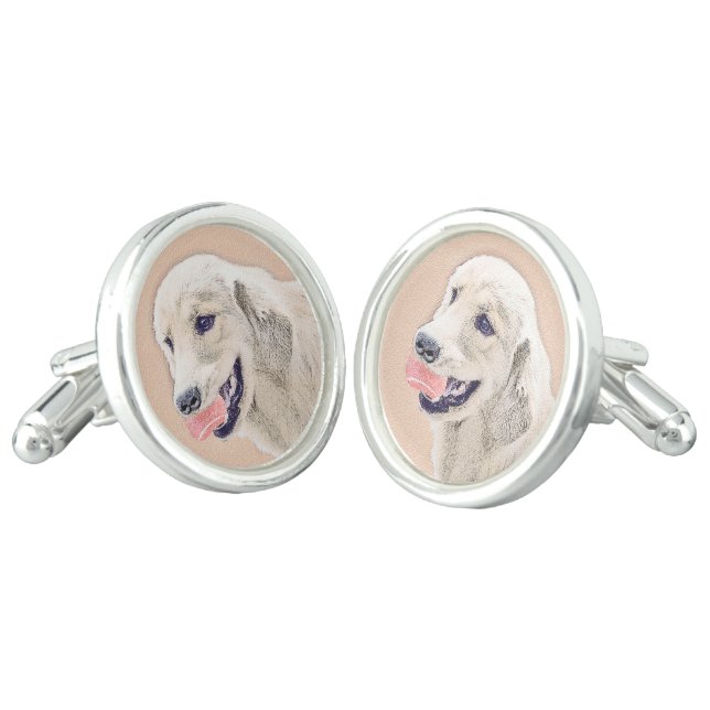 Golden Retriever with Tennis Ball Painting Dog Art Cufflinks (Angled)