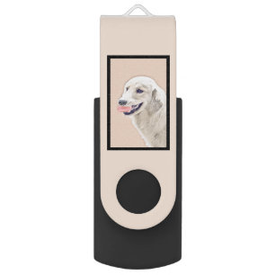 Golden Retriever with Tennis Ball Painting Dog Art Flash Drive