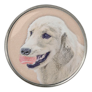 Golden Retriever with Tennis Ball Painting Dog Art Golf Ball Marker