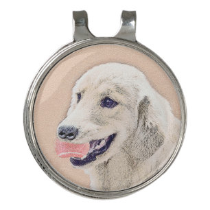 Golden Retriever with Tennis Ball Painting Dog Art Golf Hat Clip