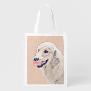 Golden Retriever with Tennis Ball Painting Dog Art Grocery Bag