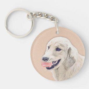 Golden Retriever with Tennis Ball Painting Dog Art Keychain