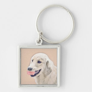 Golden Retriever with Tennis Ball Painting Dog Art Keychain