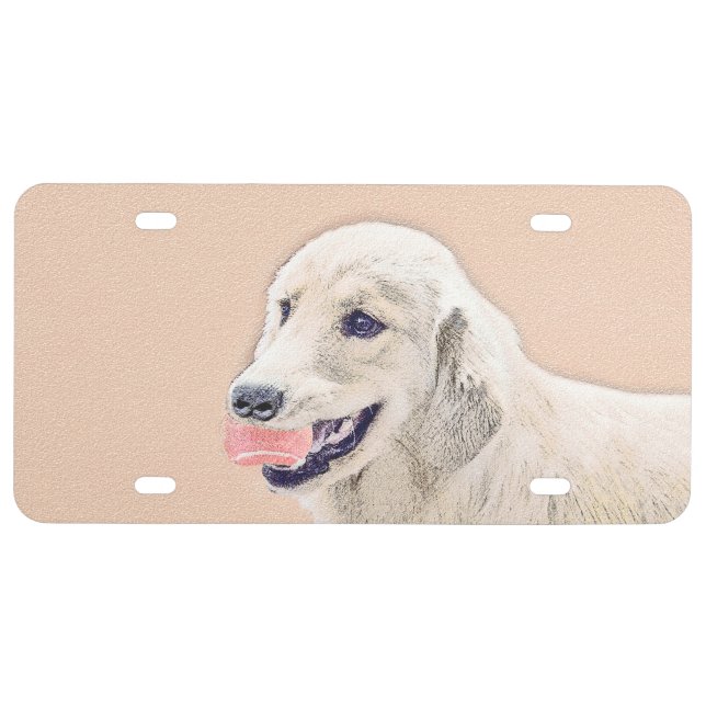 Golden Retriever with Tennis Ball Painting Dog Art License Plate (Front)
