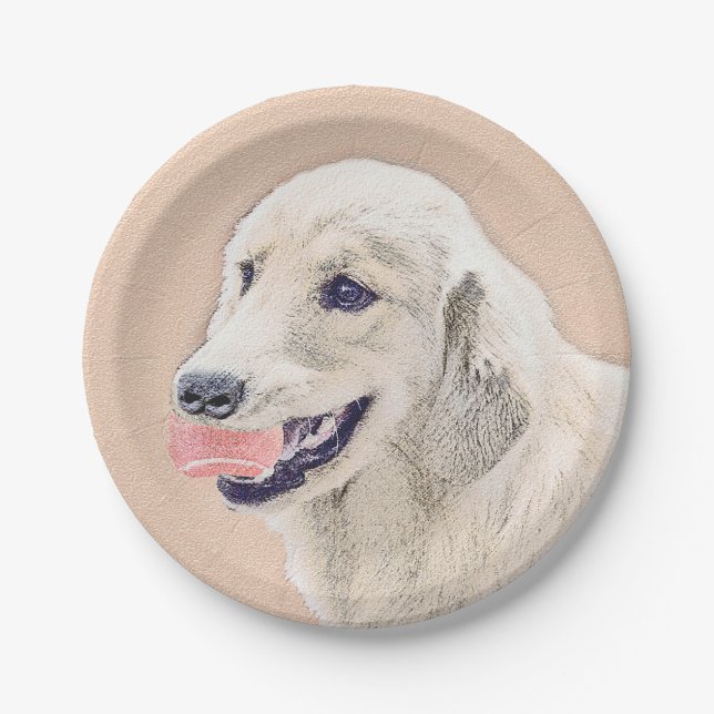 Golden Retriever with Tennis Ball Painting Dog Art Paper Plates (Front)